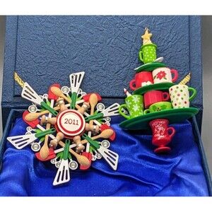 Hallmark Keepsake Ornament Lot 2 Coffee Lovers' Tree 2007, 2011 Savory Snowflake